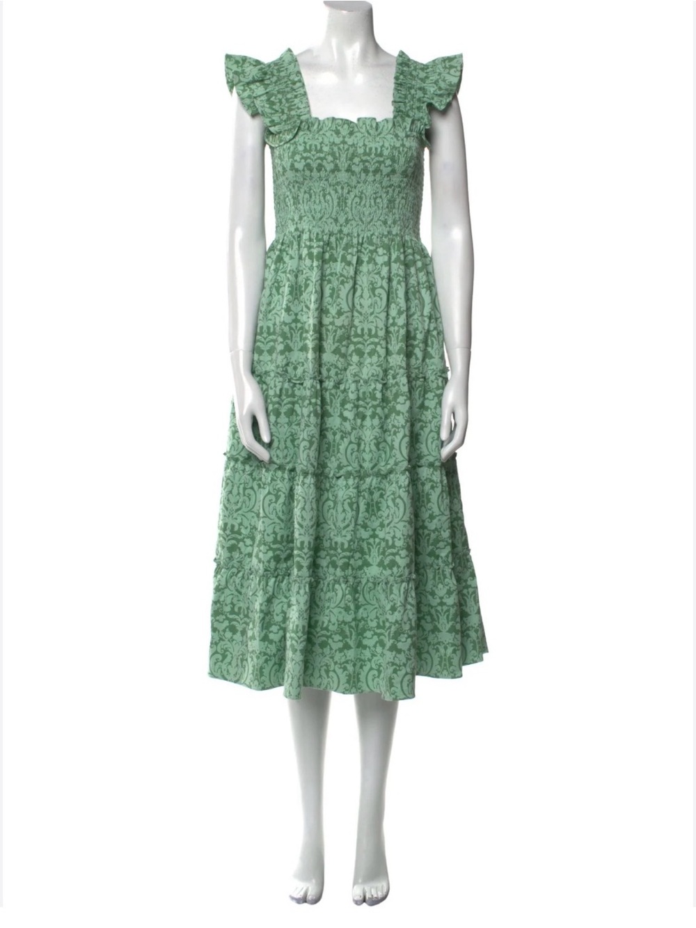 Hill House Spring Green Smocked Midi Dress with Ruffle Straps
